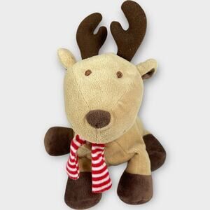 Carters Just One Year Plush 8" Baby Reindeer Red White Striped Scarf 91475